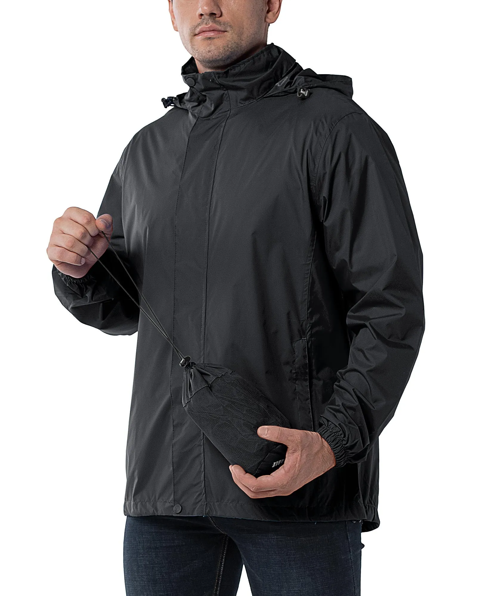 0.70 lbs 5000mm W/P Index 5000 Level Breathable Men's Packable Rain Shell Jacket with 4 Pockets