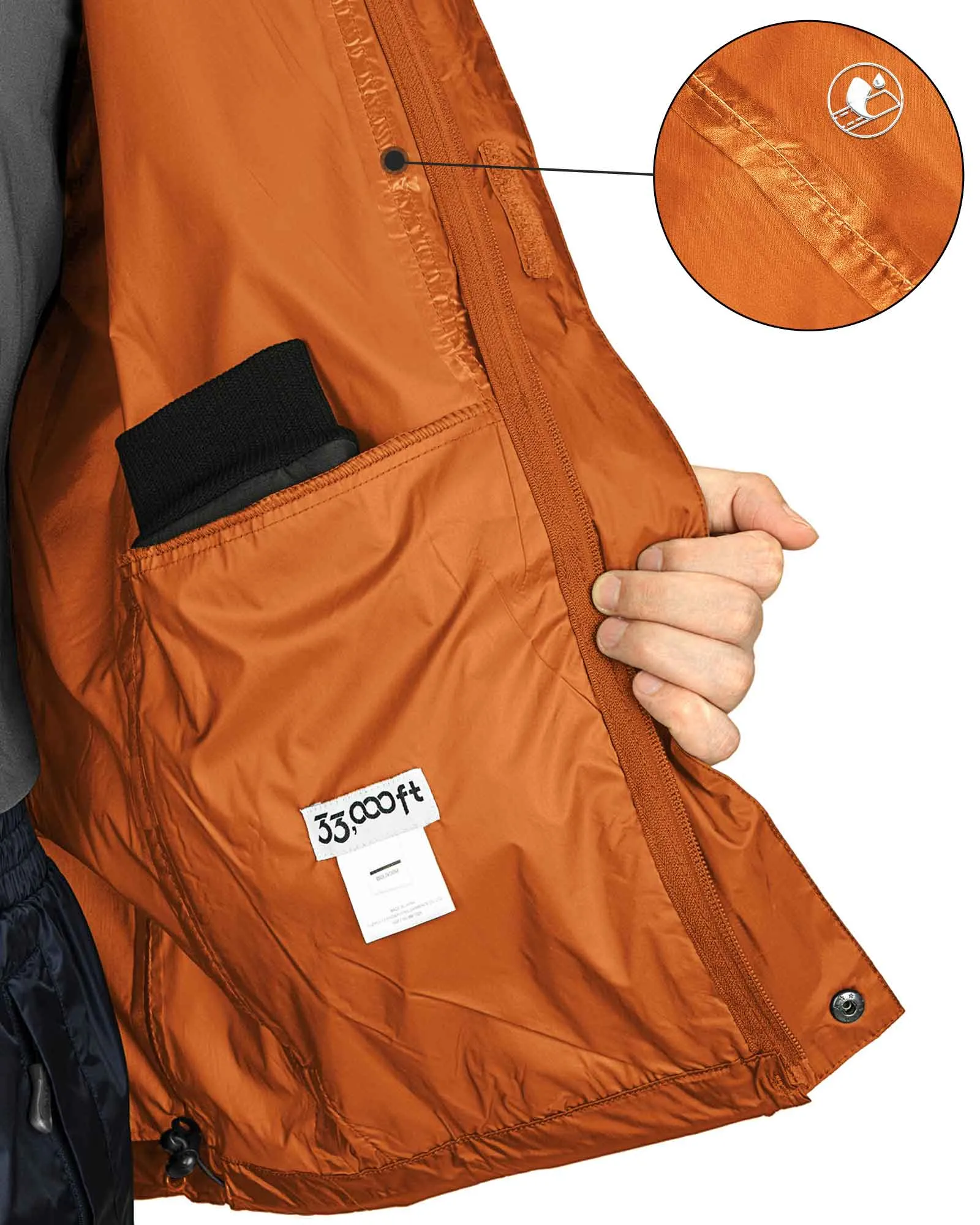 0.70 lbs 5000mm W/P Index 5000 Level Breathable Men's Packable Rain Shell Jacket with 4 Pockets