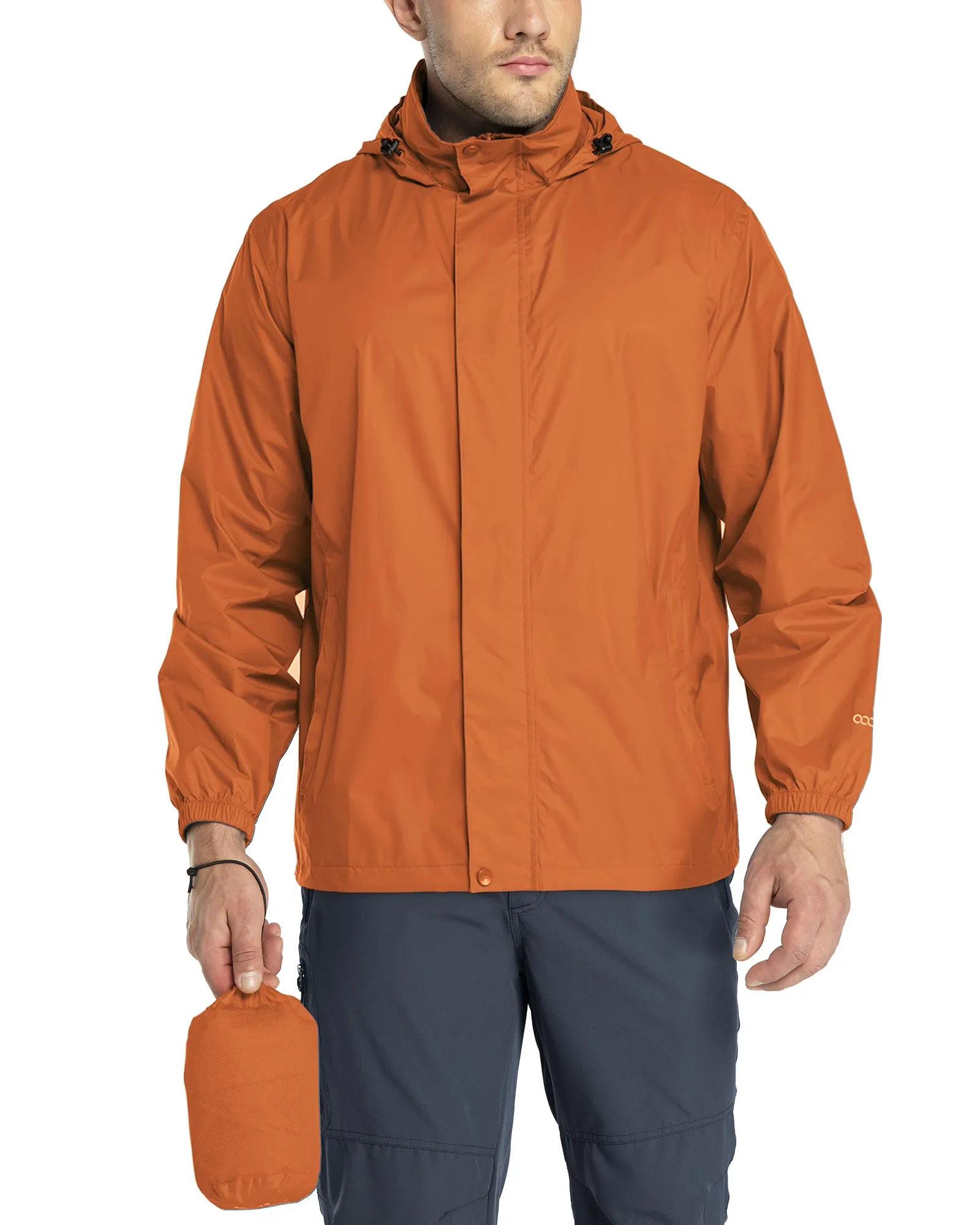 0.70 lbs 5000mm W/P Index 5000 Level Breathable Men's Packable Rain Shell Jacket with 4 Pockets