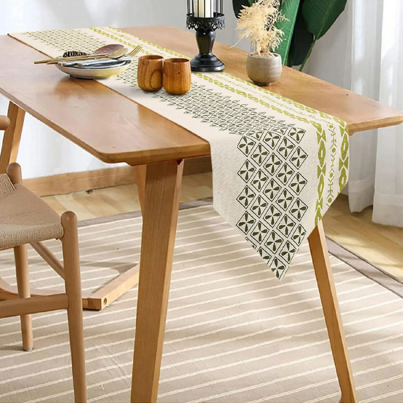 100% Cotton Table runner For 4 or 6 seater Dining / Centre Table - Global Border