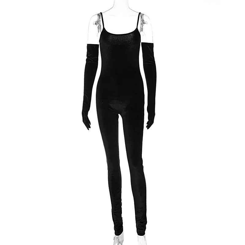 11451 Velvet Sleeveless Solid Bodycon Sexy One Piece Jumpsuit  2023 New Fashion Wholesale Elegant Lady Inside American Clothing