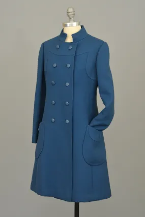 1960s Blue MOD A-Line Double Breasted Coat