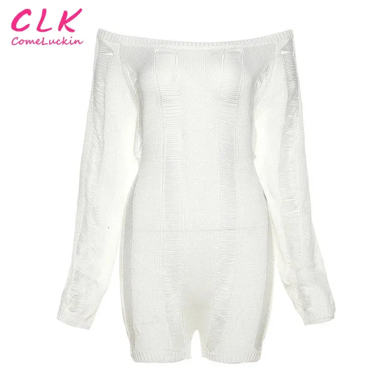 2023 Backless Sweater Knitted Romper Overall For Women Strapless Slash Neck One Piece Shorts Jumpsuit Streetwear