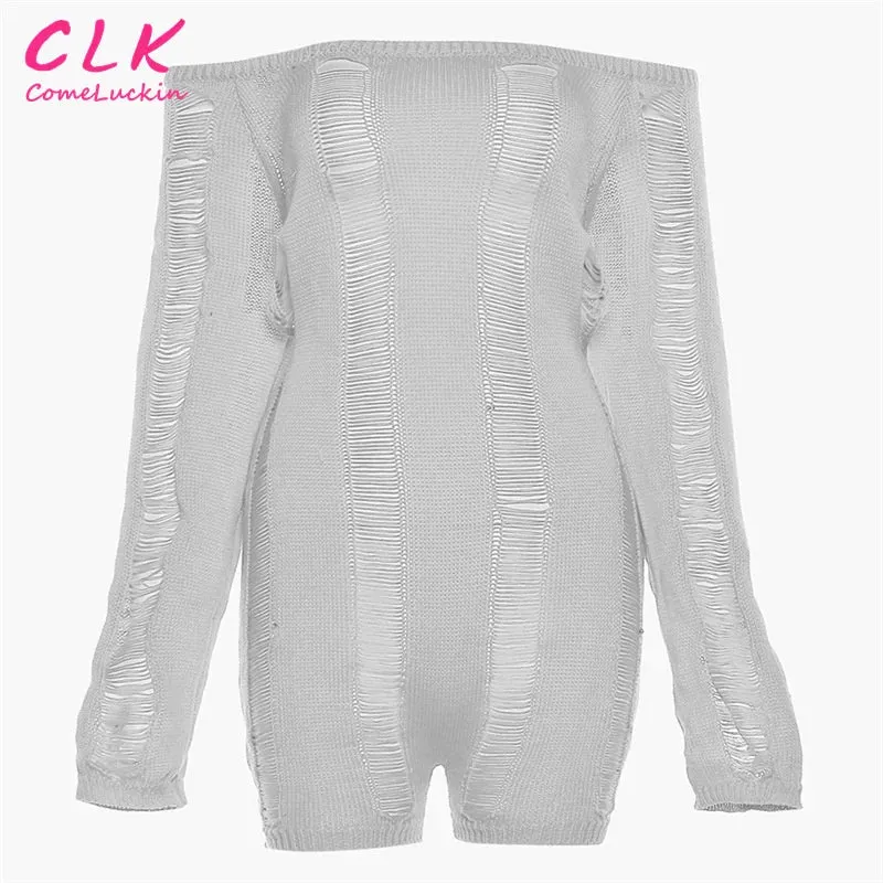 2023 Backless Sweater Knitted Romper Overall For Women Strapless Slash Neck One Piece Shorts Jumpsuit Streetwear