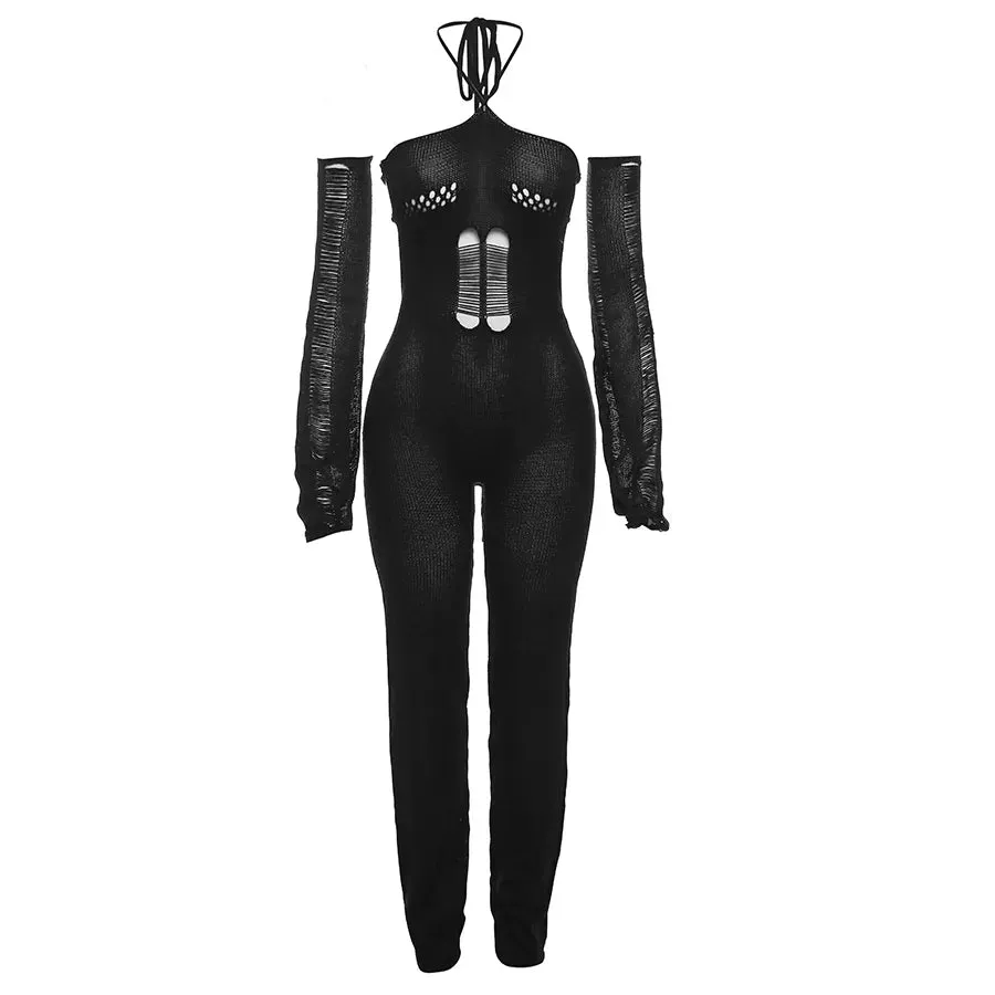 33745 Knit Backless Jumpsuit Streetwear Casual Women's Jumpsuit