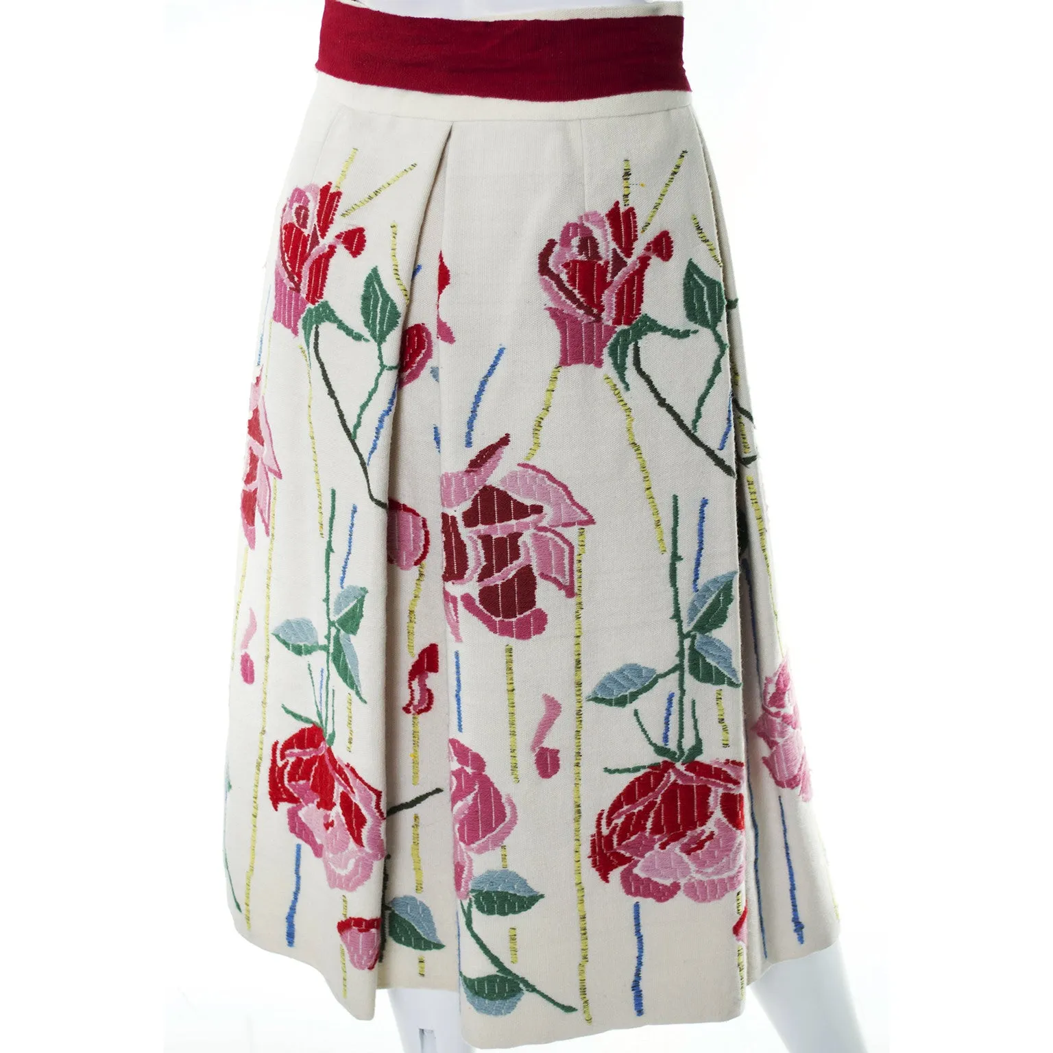 Aida 1960s Vintage Embroidered Floral Skirt Frederick and Nelson