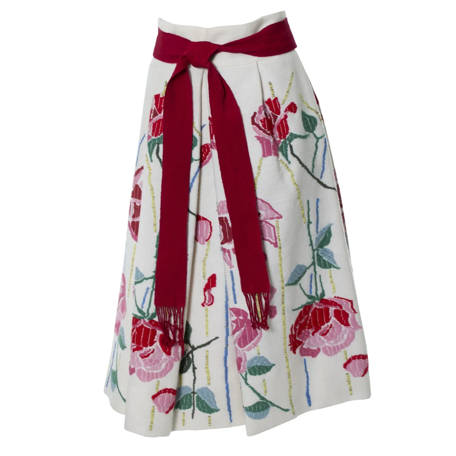 Aida 1960s Vintage Embroidered Floral Skirt Frederick and Nelson