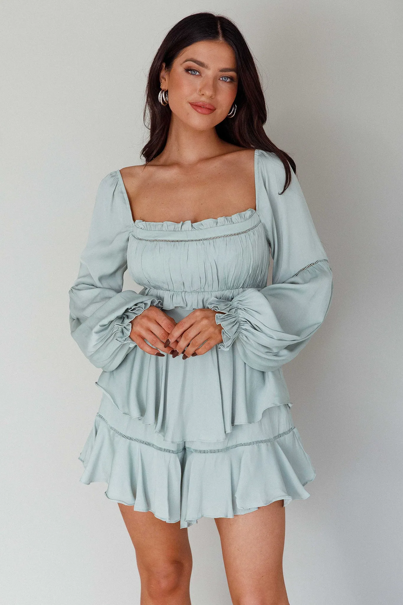 Alabama Long Sleeve Satin Romper Pistachio