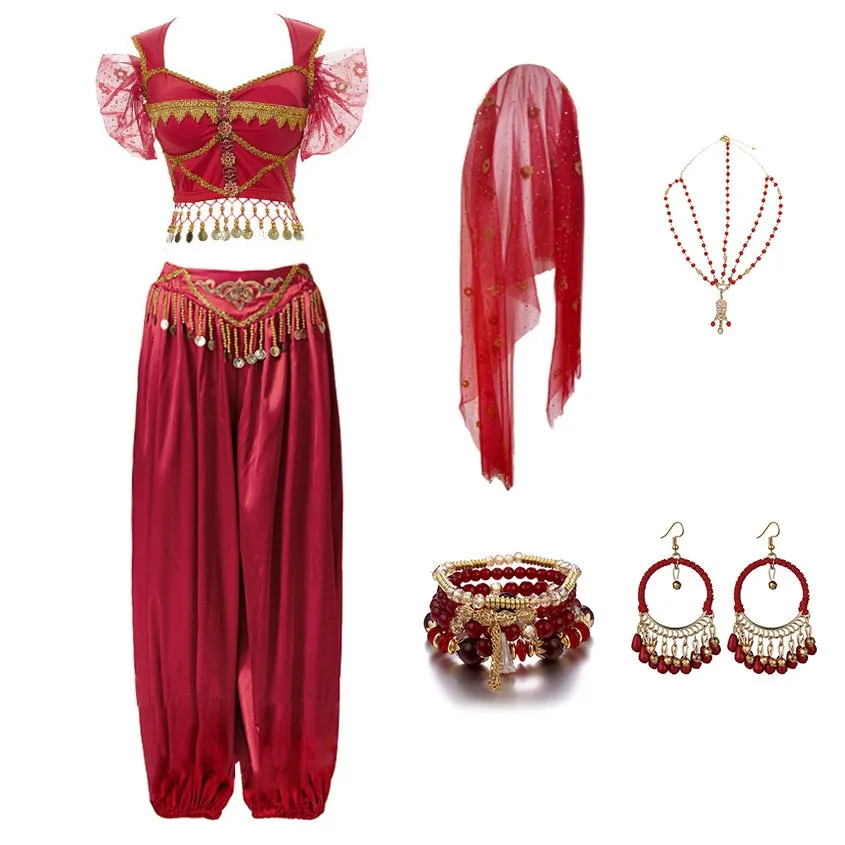 Arabian Princess Pants, Skirts, Tops Embroidered Bollywood Sets