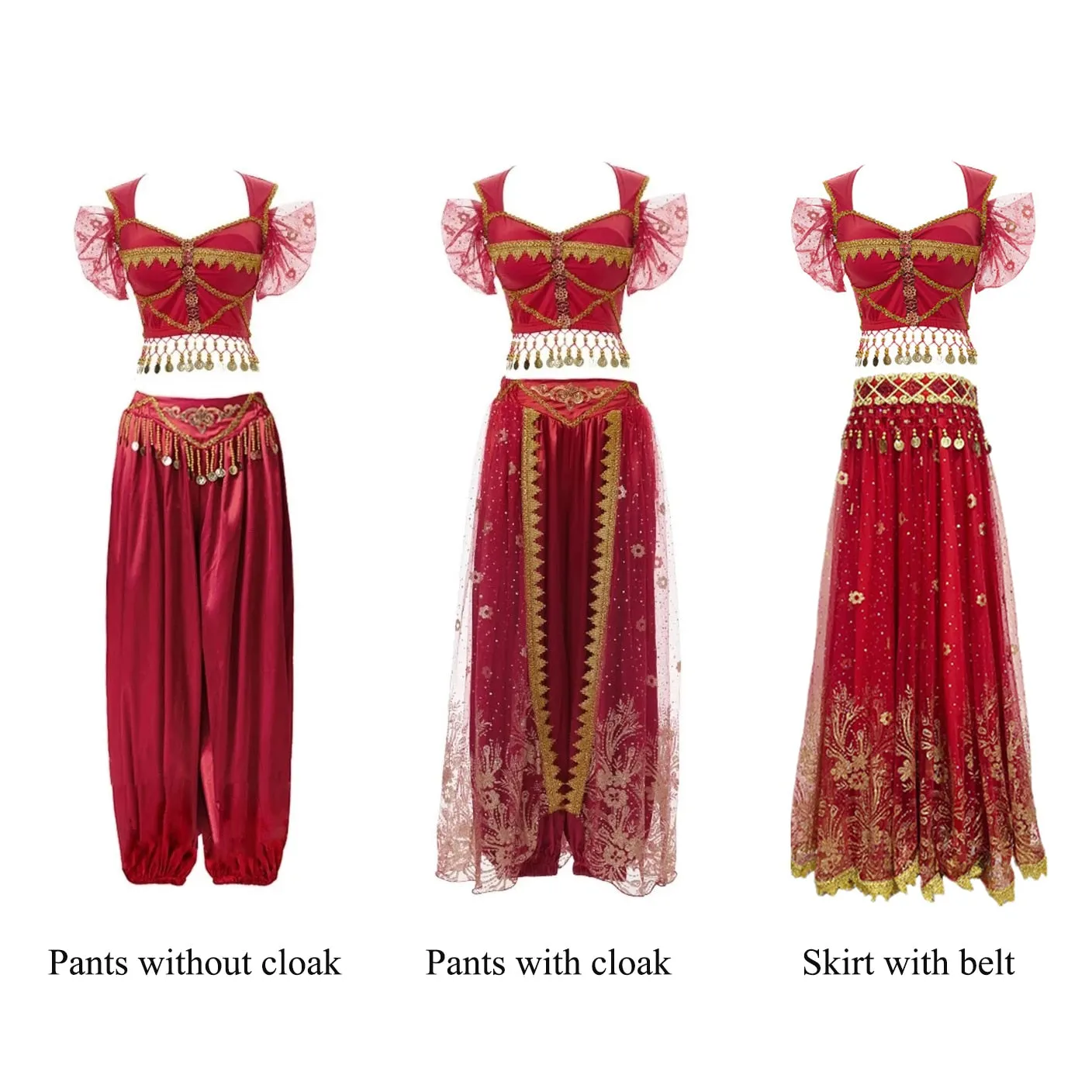 Arabian Princess Pants, Skirts, Tops Embroidered Bollywood Sets