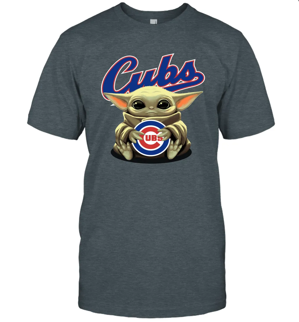 Baby Yoda Hugs Loves The Chicago Cubs Baseball Mens T-Shirt