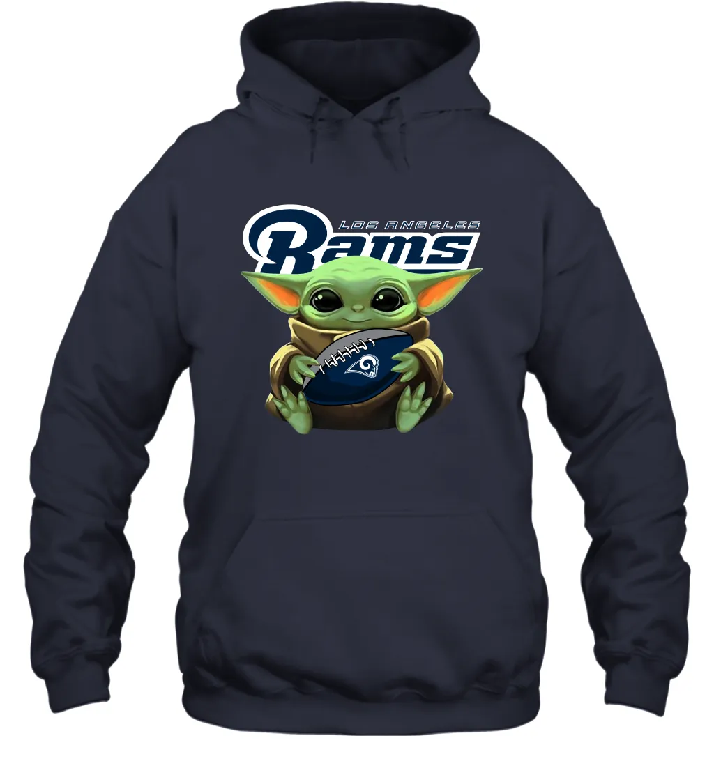 Baby Yoda Loves The Los Angeles Rams Star Wars Baby Yoda Hugs Rams NFL Adult Hoodie Sweatshirt