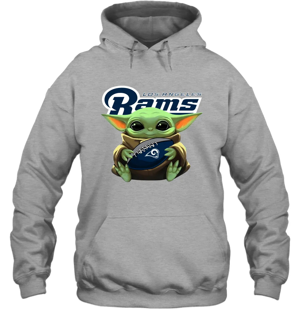 Baby Yoda Loves The Los Angeles Rams Star Wars Baby Yoda Hugs Rams NFL Adult Hoodie Sweatshirt