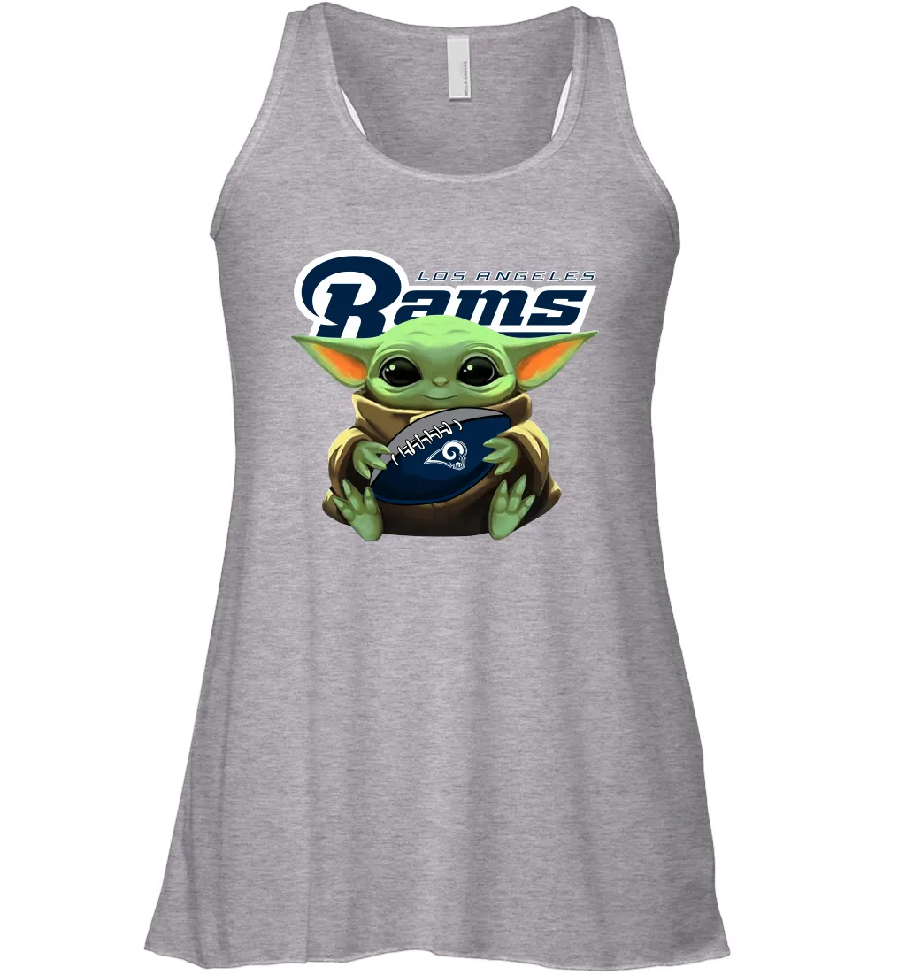 Baby Yoda Loves The Los Angeles Rams Star Wars Baby Yoda Hugs Rams NFL Womens Racerback Tank Top