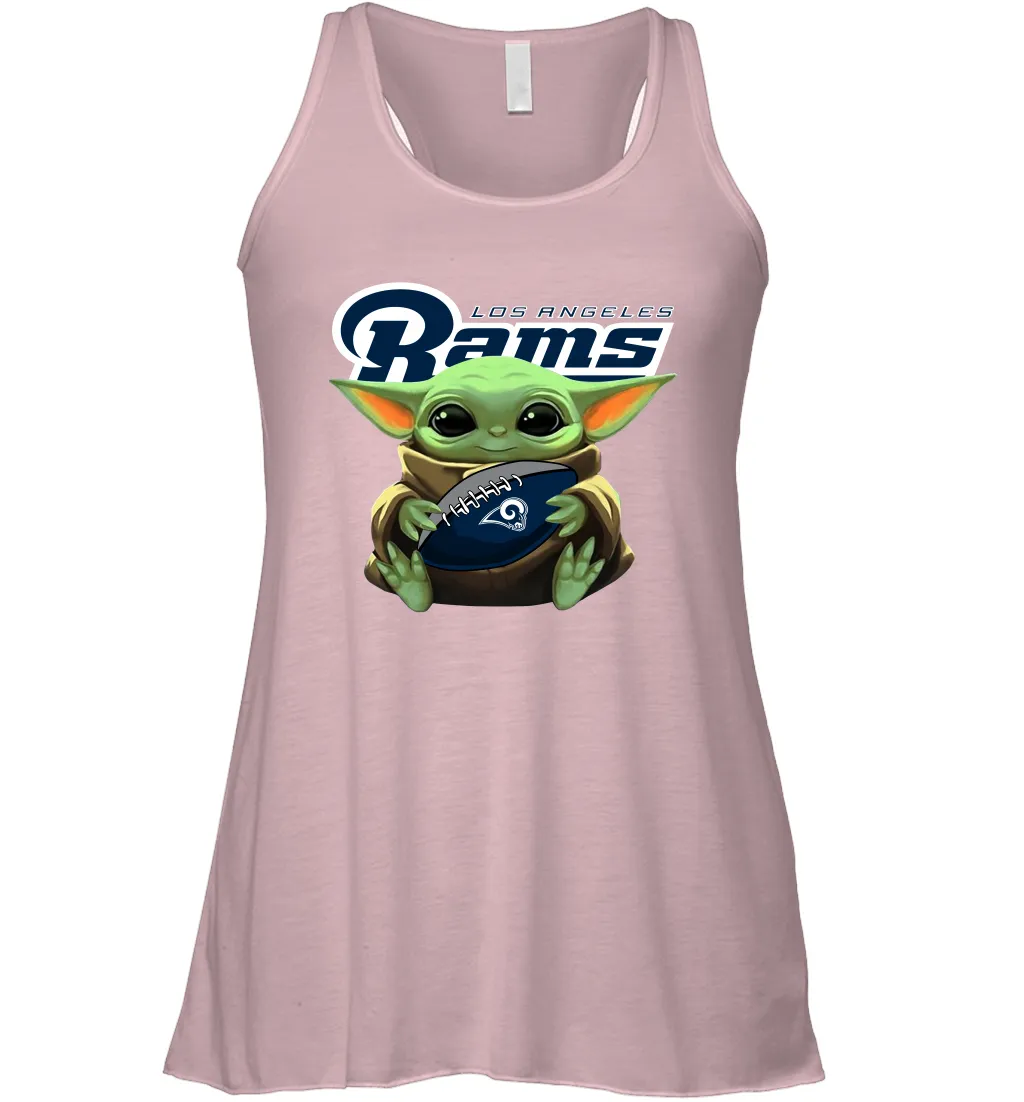 Baby Yoda Loves The Los Angeles Rams Star Wars Baby Yoda Hugs Rams NFL Womens Racerback Tank Top