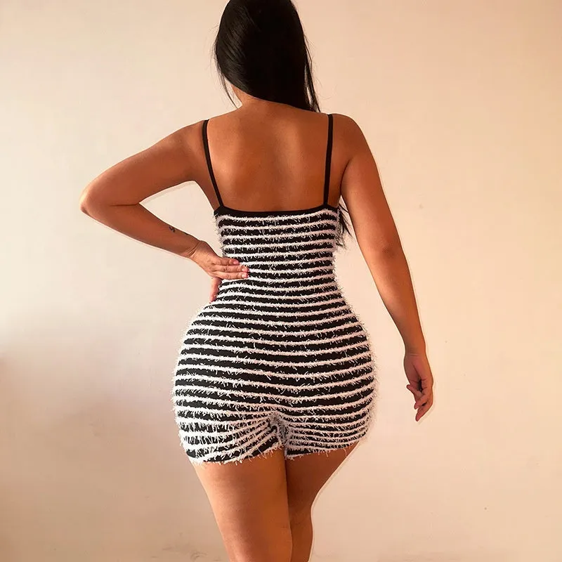 Backless Stripes Romper One Piece Shorts Rompers Women Jumpsuit