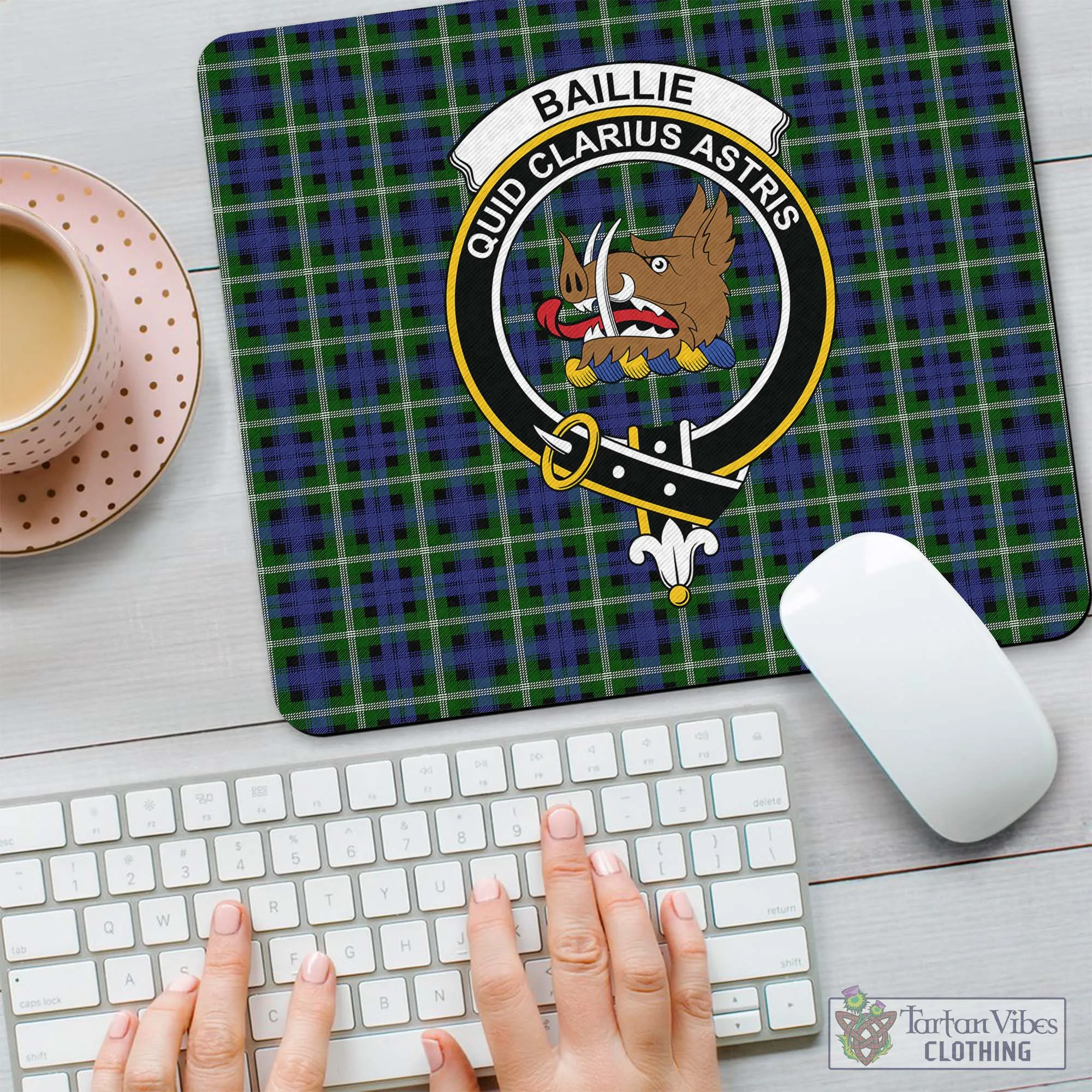 Baillie (Bailey) Tartan Mouse Pad with Family Crest