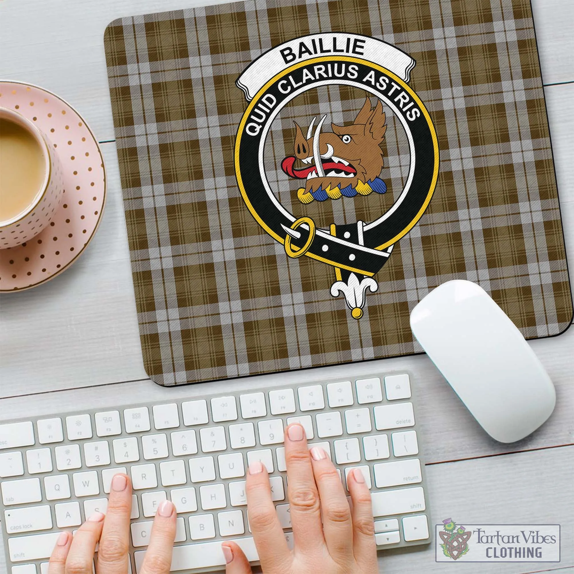 Baillie Dress Tartan Mouse Pad with Family Crest