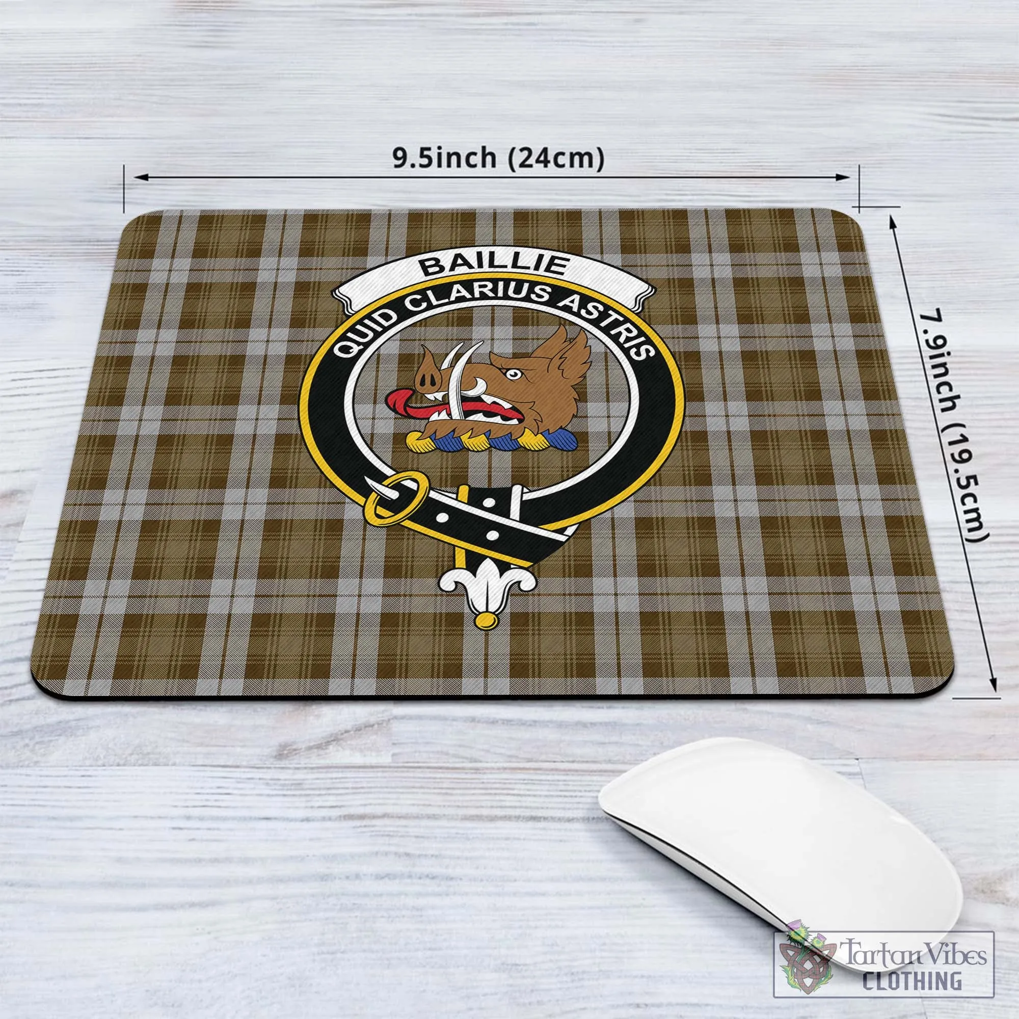 Baillie Dress Tartan Mouse Pad with Family Crest