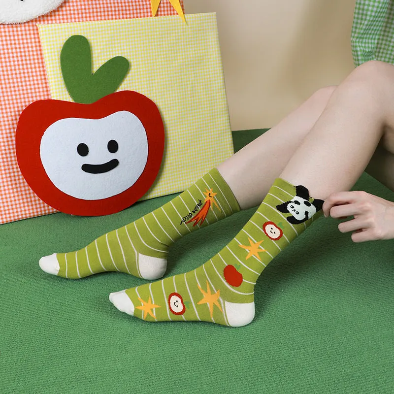 Beligogo Cozy Cartoon Panda & Striped Crew Socks: Soft, Breathable, Anti-Slip for Spring & Fall