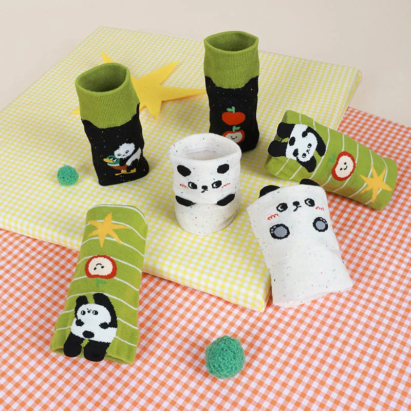 Beligogo Cozy Cartoon Panda & Striped Crew Socks: Soft, Breathable, Anti-Slip for Spring & Fall