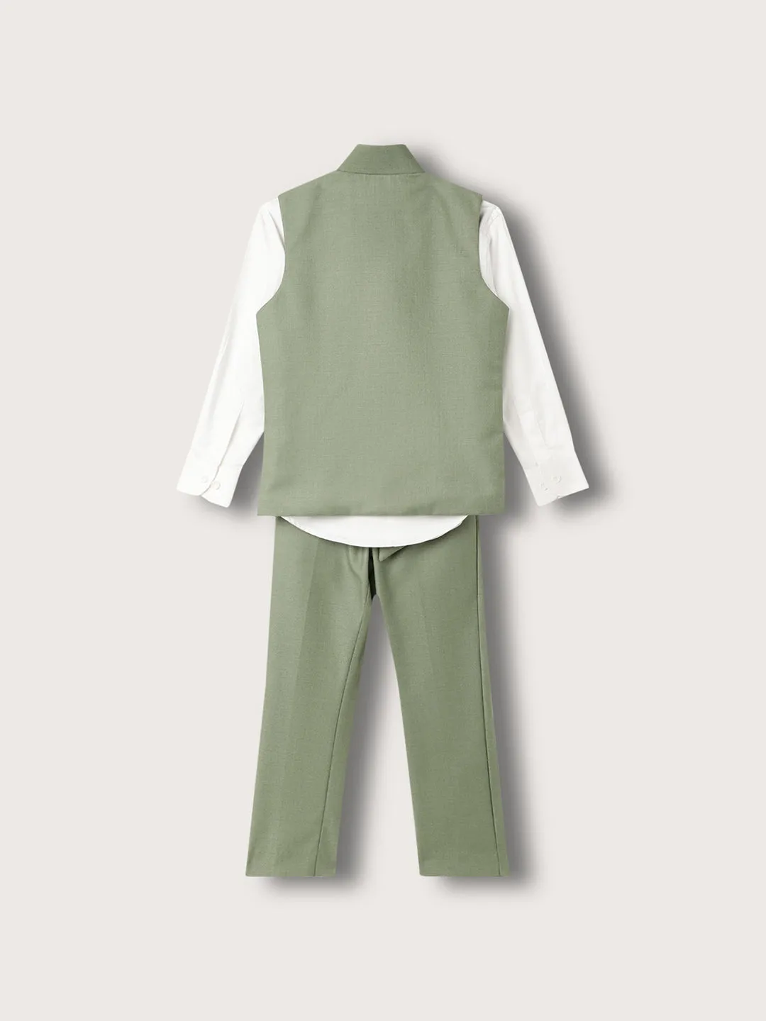 Blue Giraffe Boys Green Solid Waist Coat Set