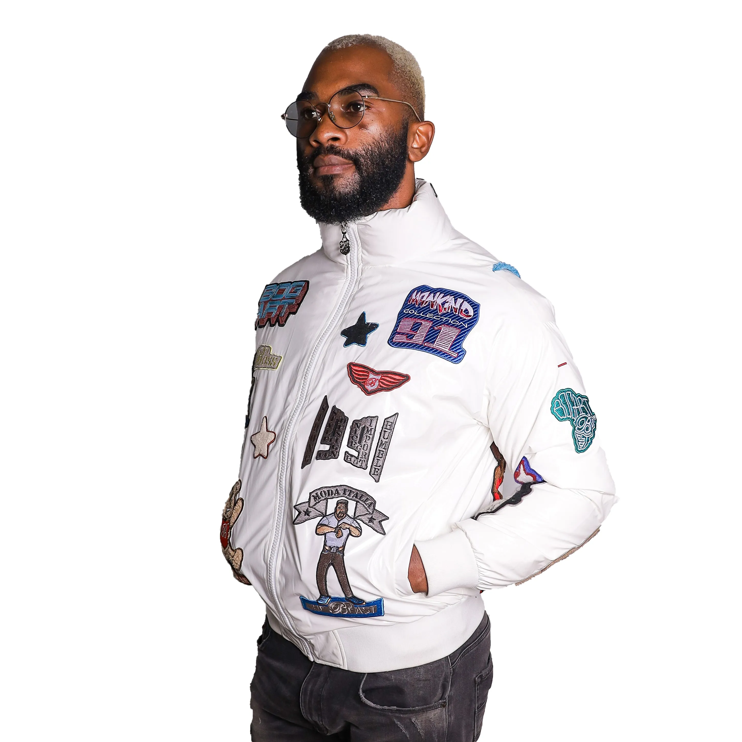 Bogart Man Graffiti Embroidered Bomber Jacket