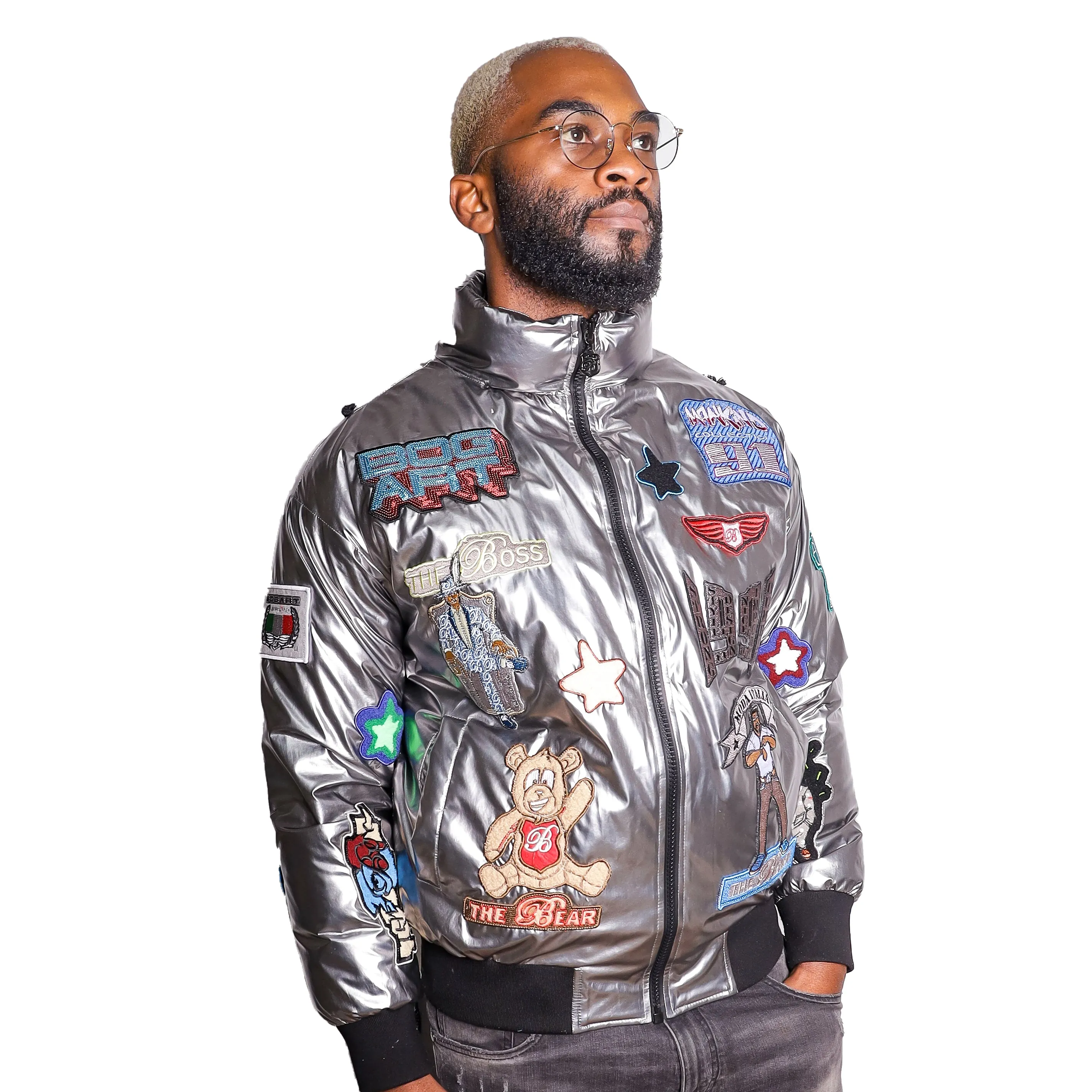 Bogart Man Graffiti Embroidered Bomber Jacket