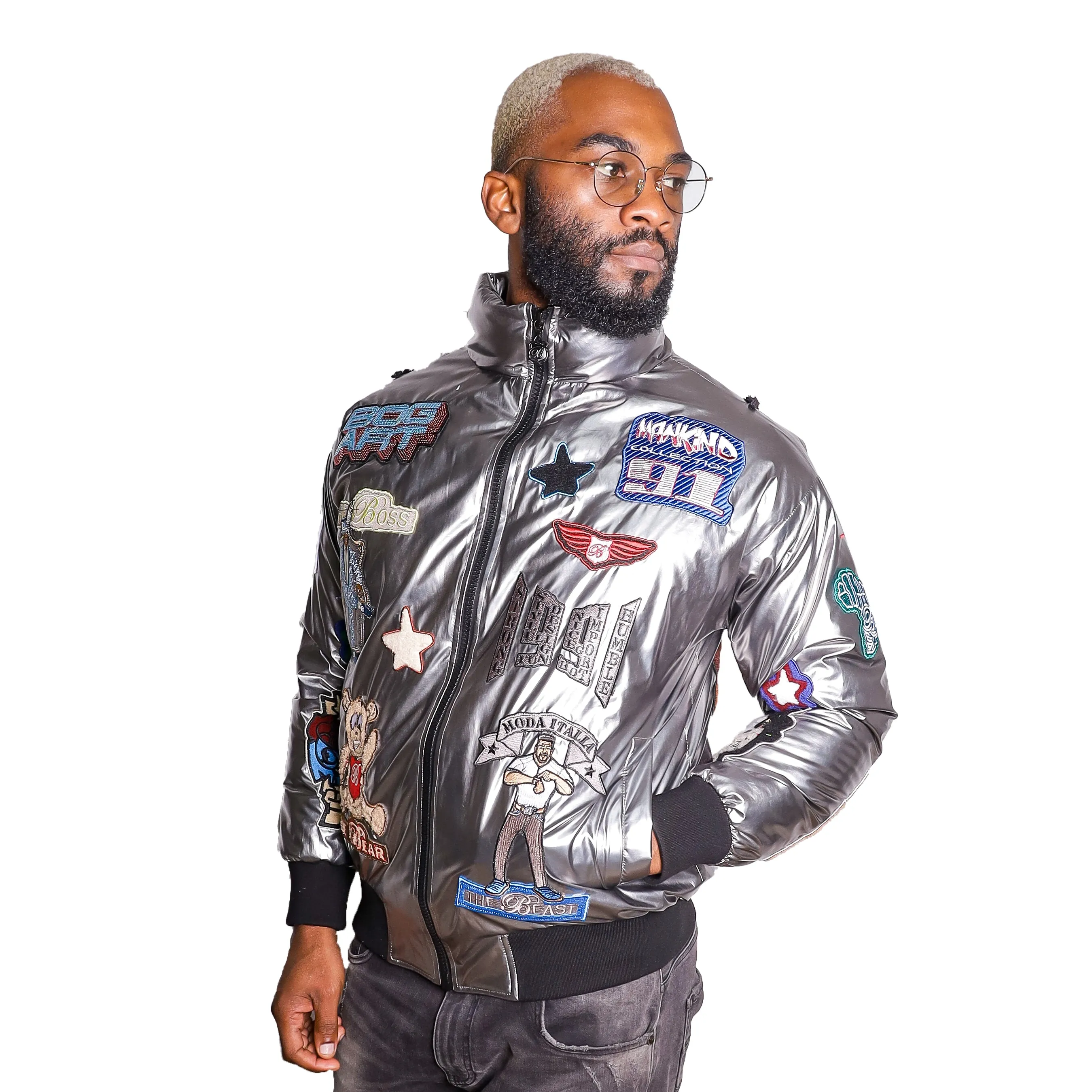 Bogart Man Graffiti Embroidered Bomber Jacket