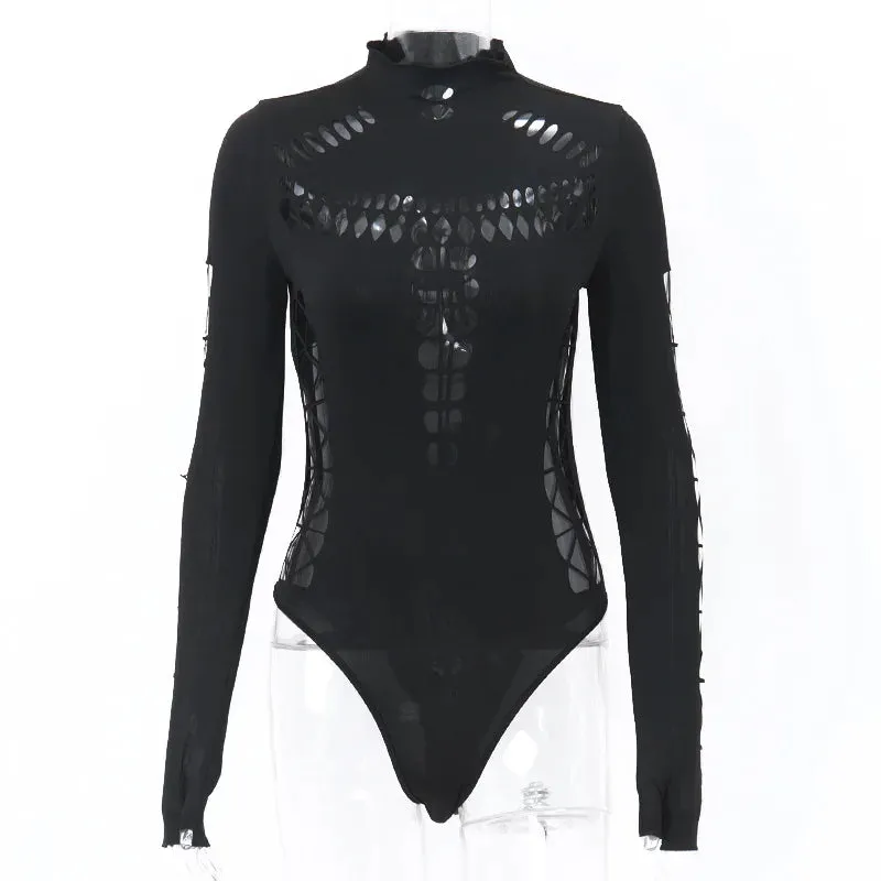 Bomblook C1006BS Fall Turtle Neck Hollow Out Long Sleeves Playsuit Solid Sexy Women Bodysuit Women Jumpsuit 2023