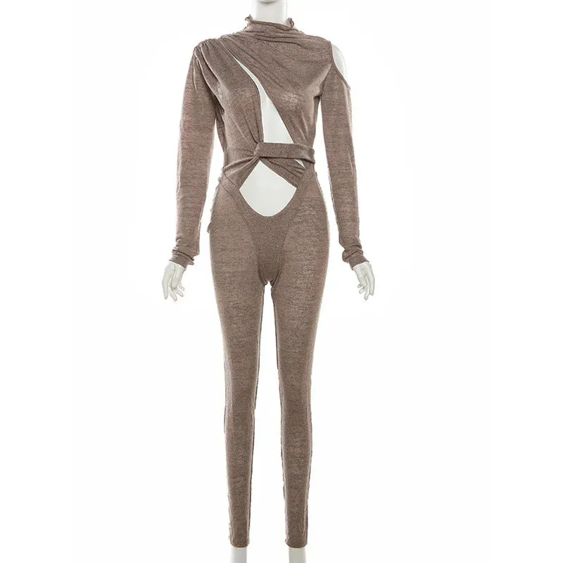 Bomblook C1024JP Wrap Around Waist Long Sleeve Winter Casual Jumpsuit Women Sexy Cut Out Jumpsuits One Piece Streetwear Jumpsuit