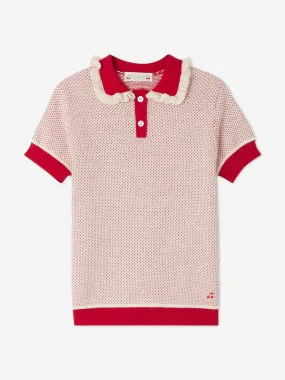 Bonpoint Girls Knitted Frynja Polo Shirt in Red