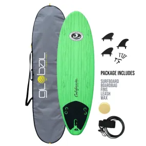 California Board Company CBC Mini Mal Soft Surfboard 6ft Package - Green Wood Grain