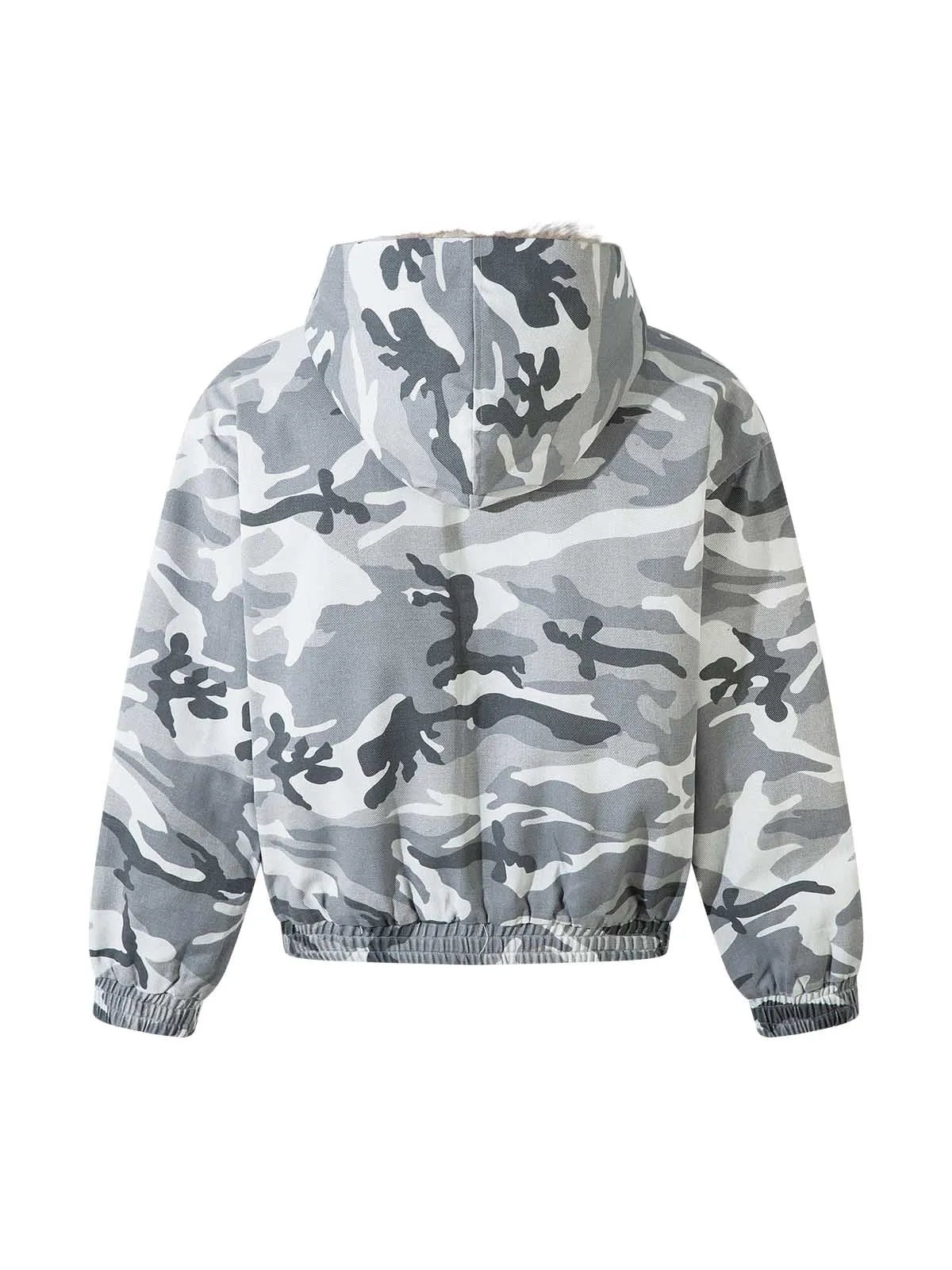 Camouflage Patchwork Fur Hooded Jacket Tracksuit