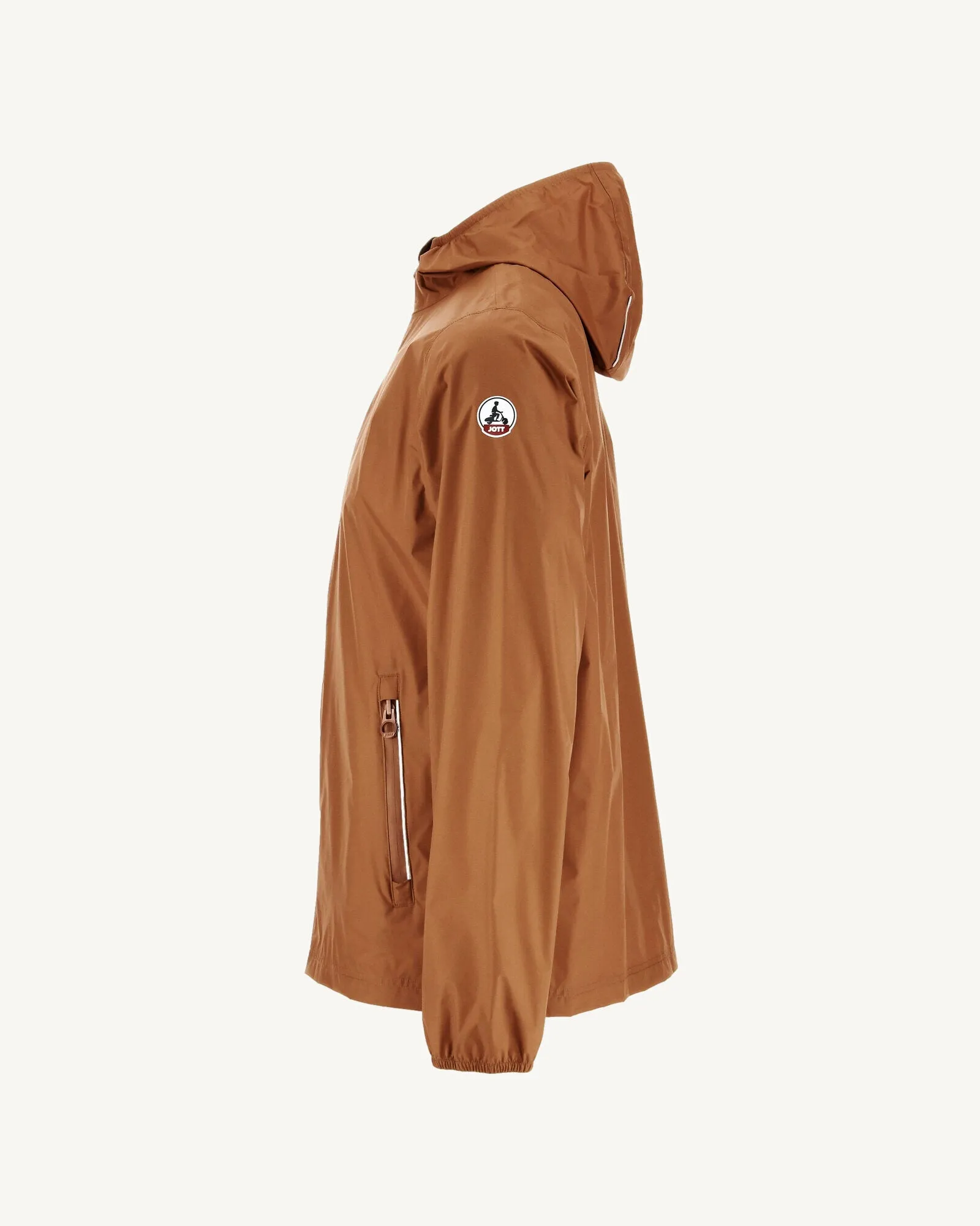 Caramel Manille packable waterproof hooded long jacket