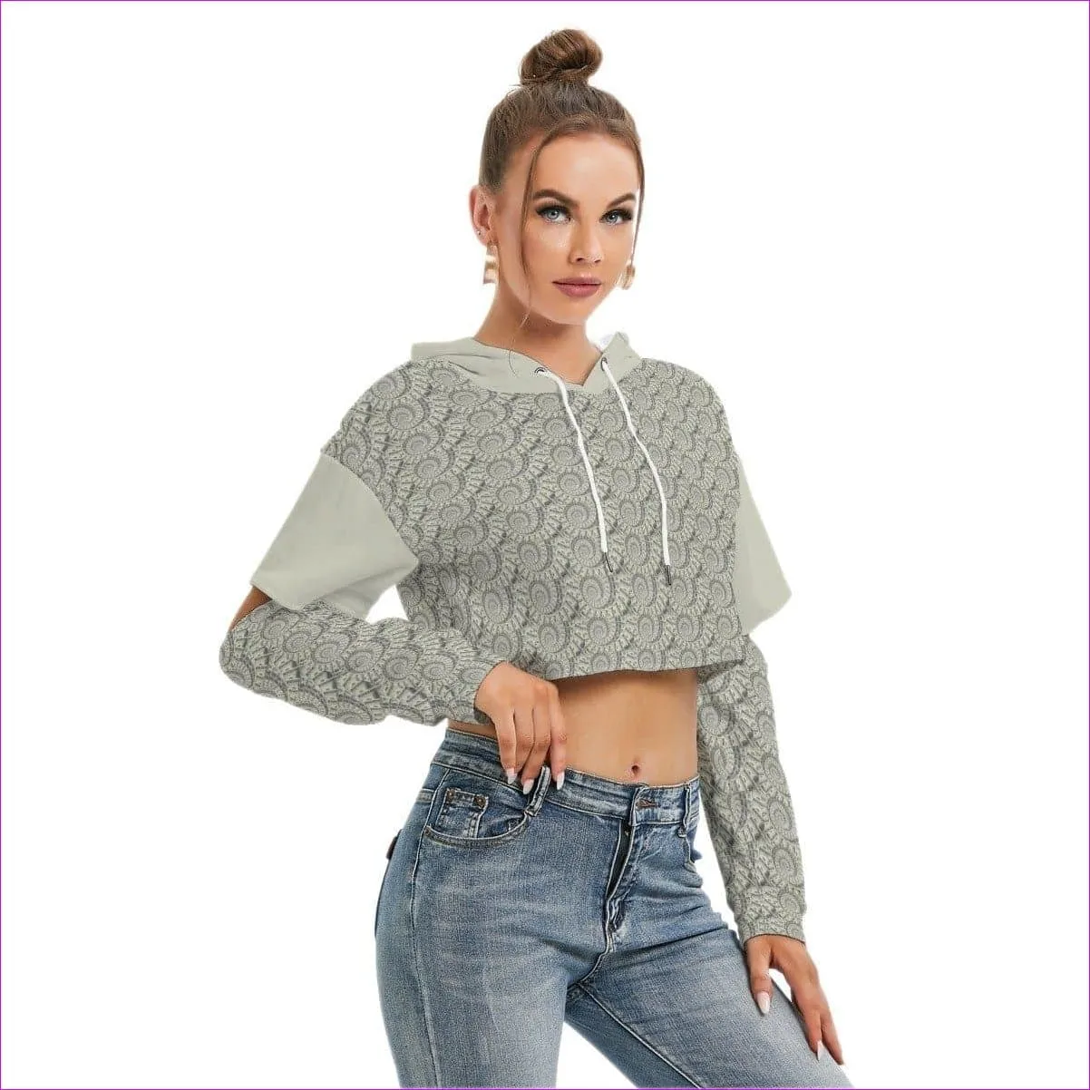 Cash Womens Cropped Hoodie With Hollow Out Sleeve