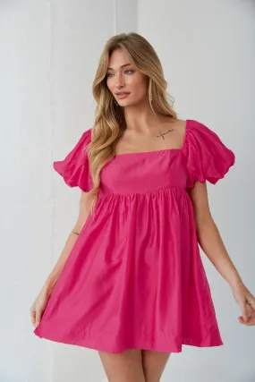 Cassia Puff Sleeve Babydoll Mini Dress in Fuchsia