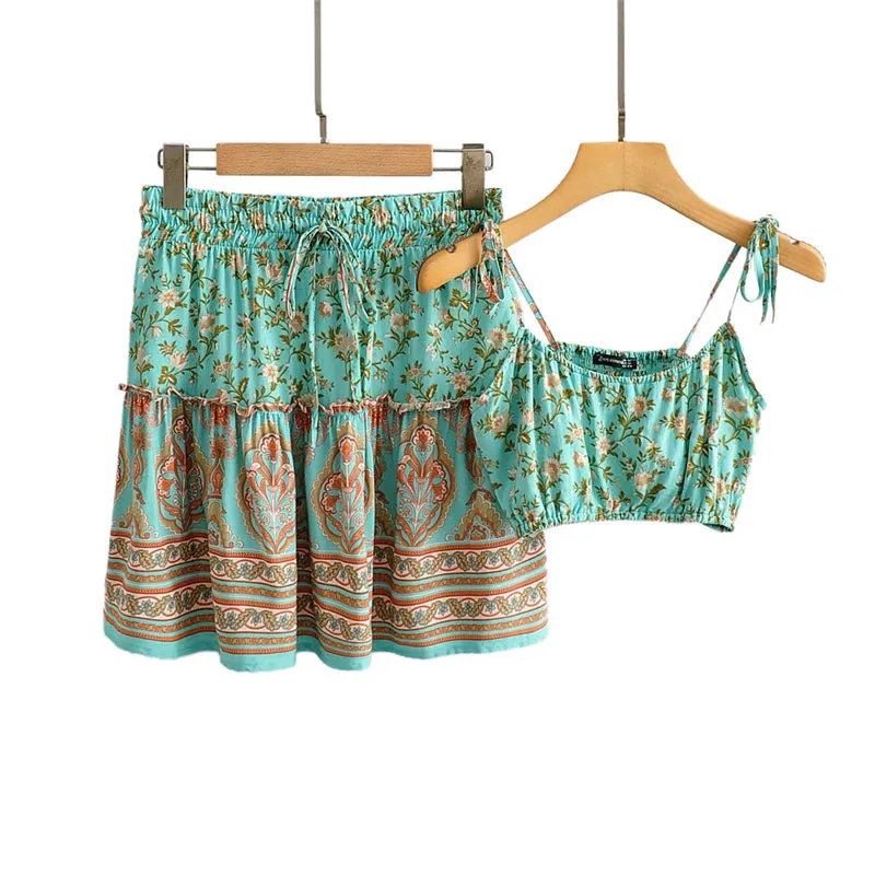 Chaima's Boho Two Piece Sets Mini Skirts and Crop Top