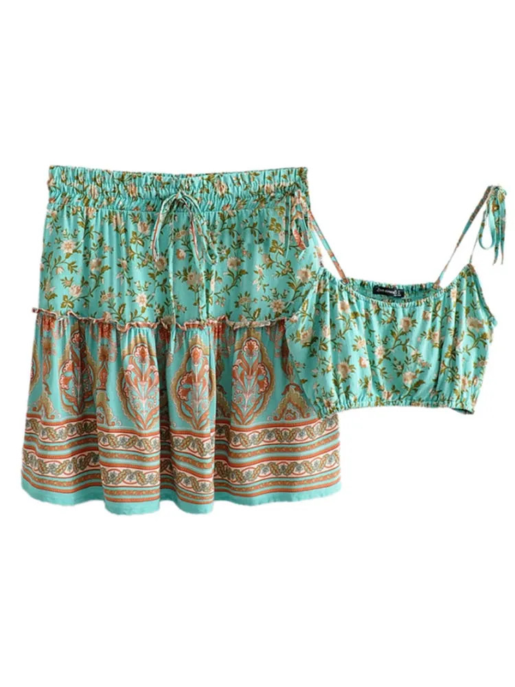 Chaima's Boho Two Piece Sets Mini Skirts and Crop Top