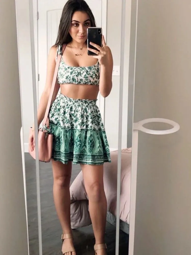 Chaima's Boho Two Piece Sets Mini Skirts and Crop Top