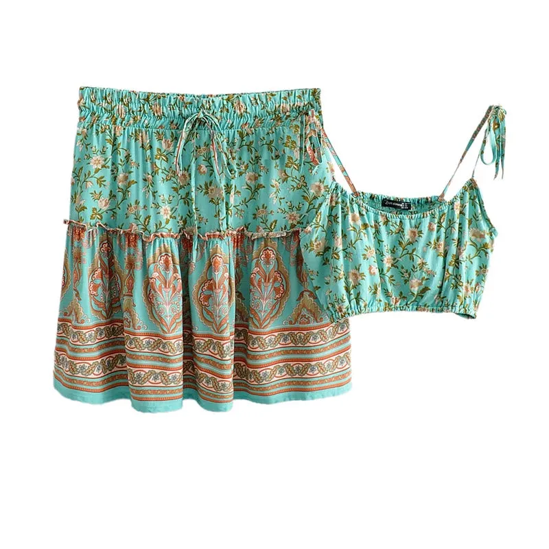 Chaima's Boho Two Piece Sets Mini Skirts and Crop Top