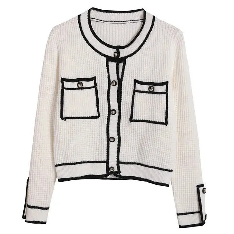 Chic Comfort: Colorblock Pockets Crop Knit Cardigan - Elevate Your Casual Elegance! 🌟🧥