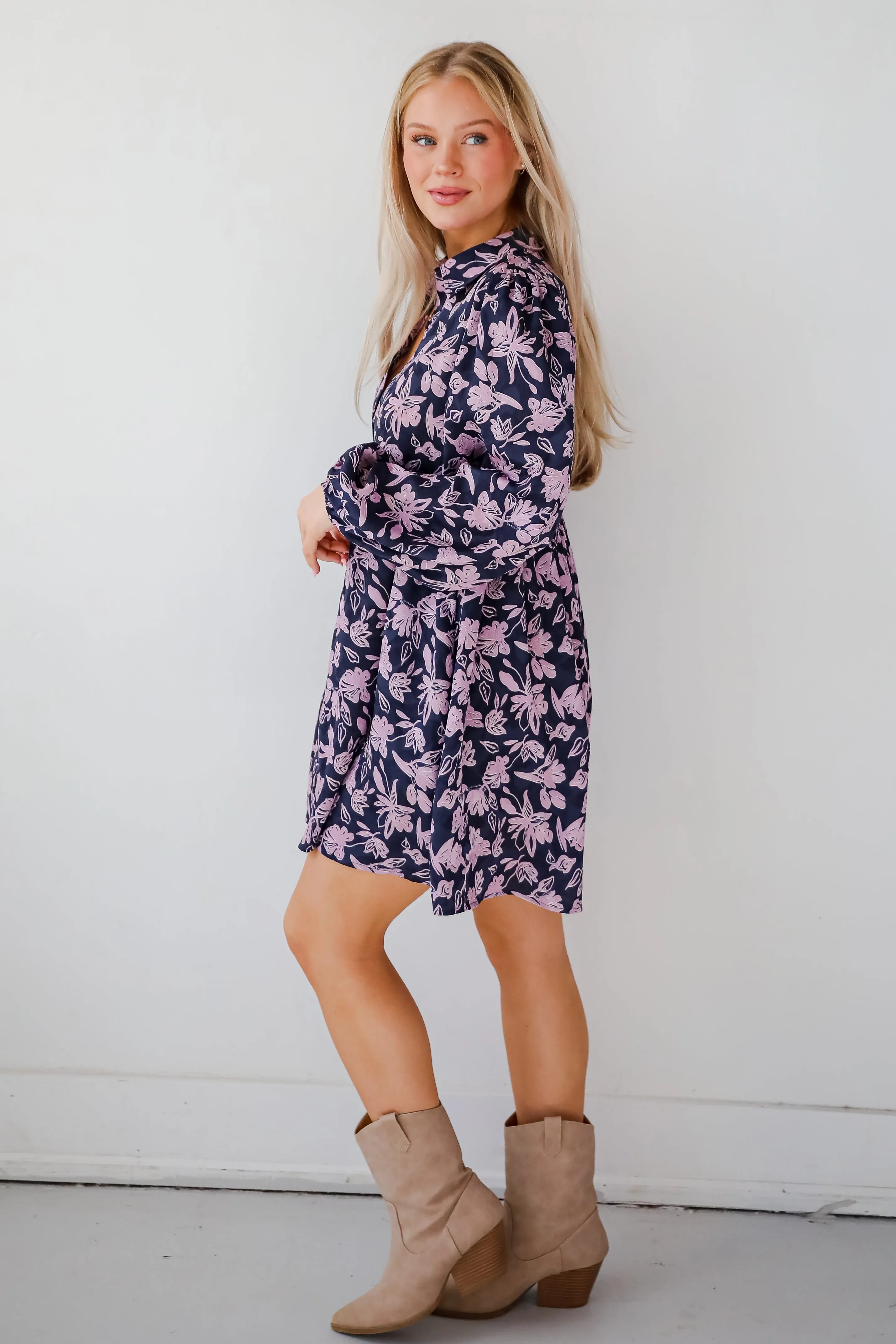 Chic Sense Navy Floral Babydoll Mini Dress