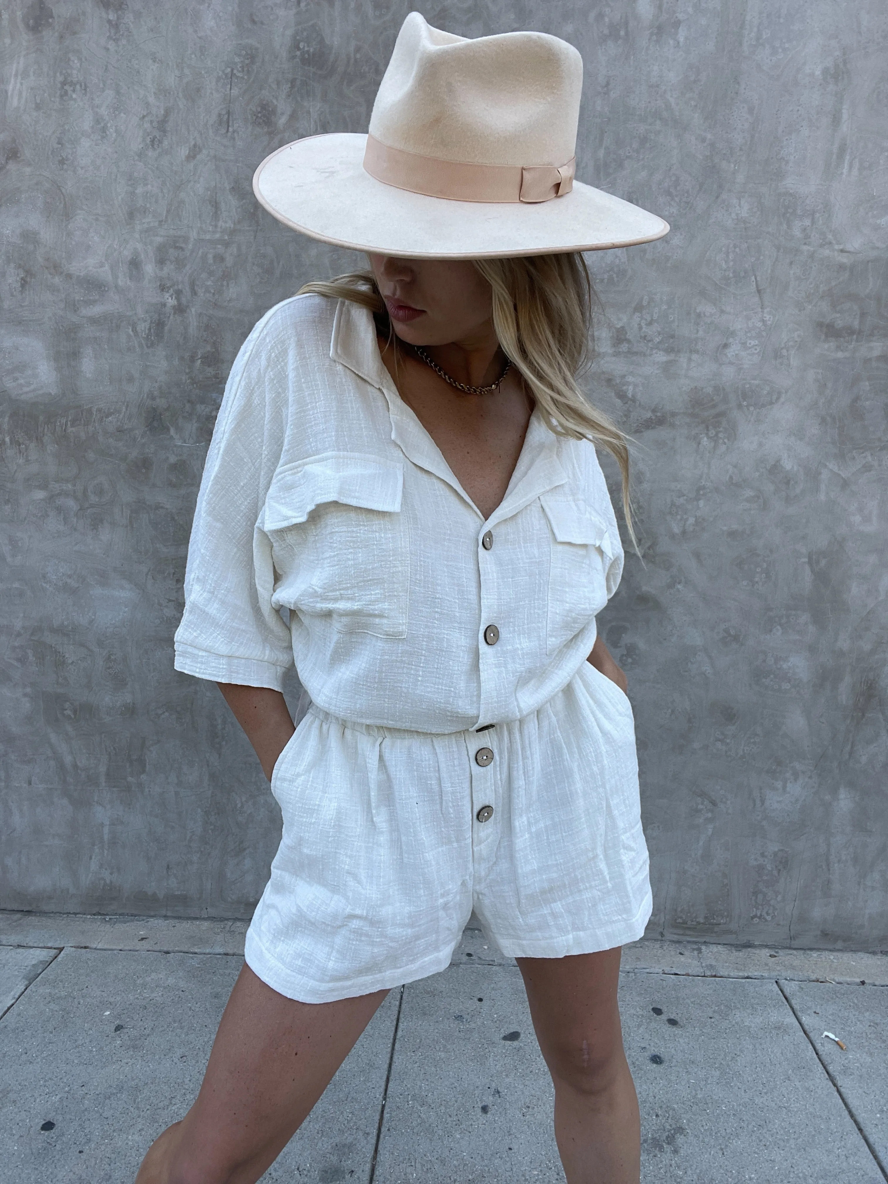 CORA CARGO LINEN ROMPER