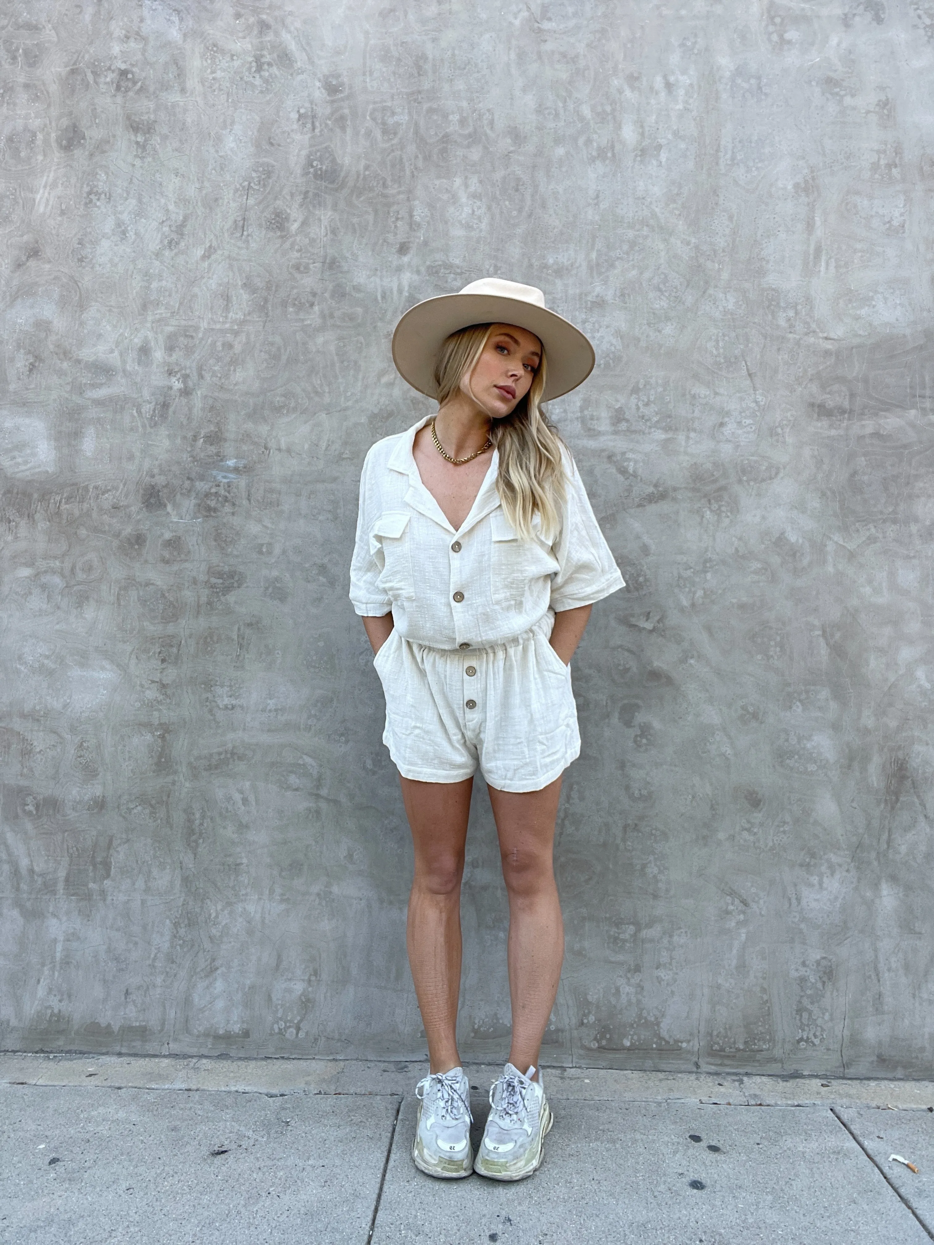 CORA CARGO LINEN ROMPER