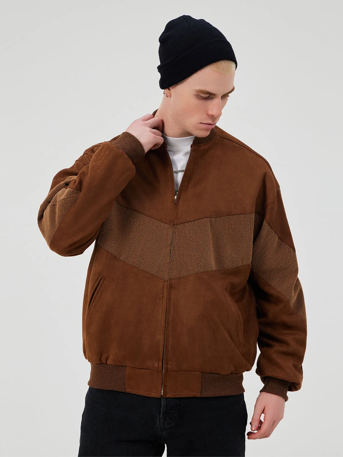 DARK BROWN UNISEX BOMBER JACKET L