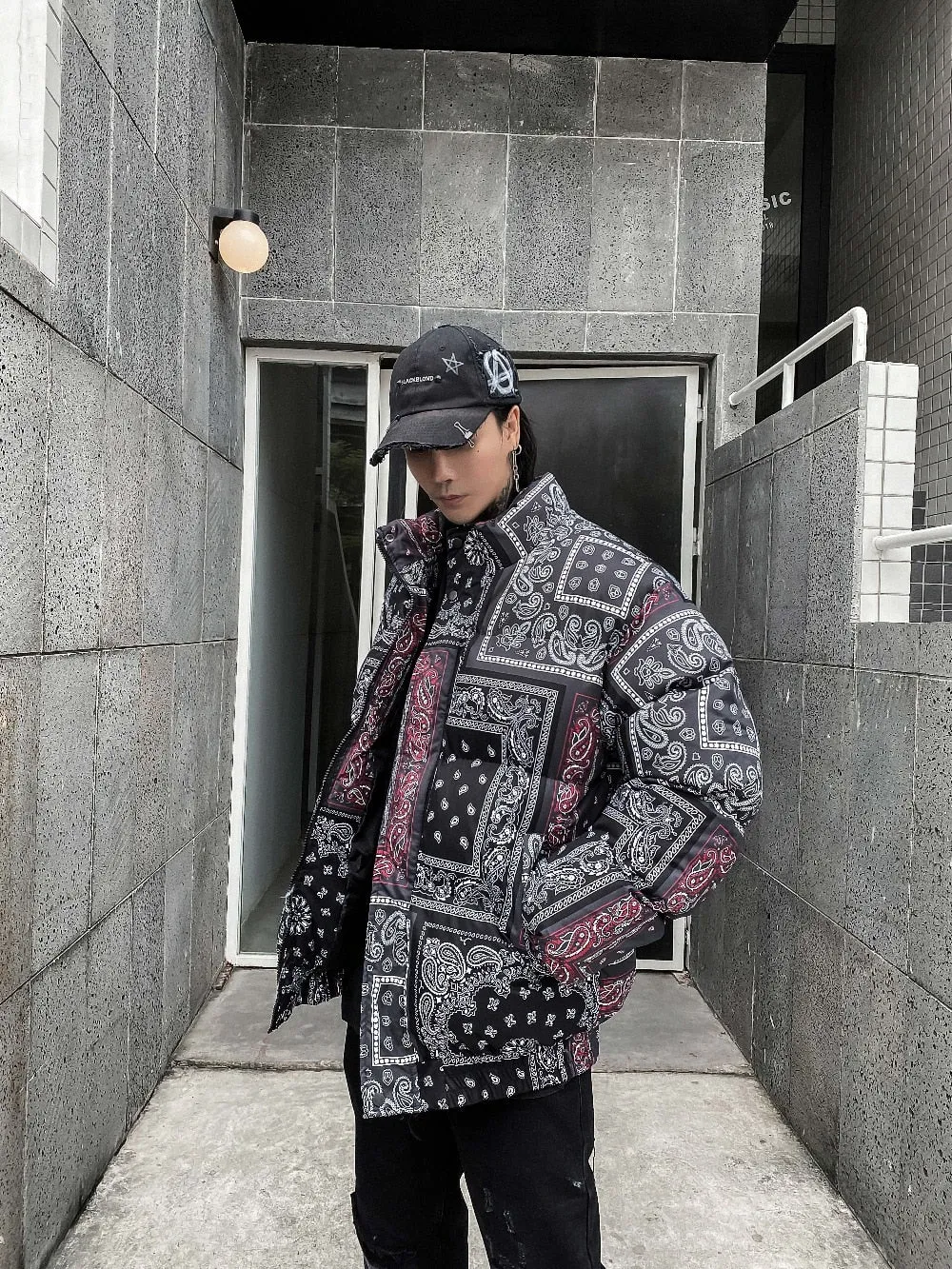 Dark Icon Bandana Stand Collar Men's Coat