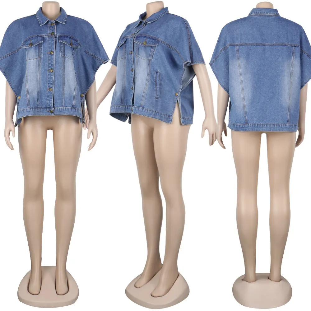 Denim side pockets irregular jacket tops (only VEST)（AY1476）