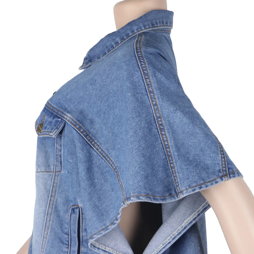 Denim side pockets irregular jacket tops (only VEST)（AY1476）