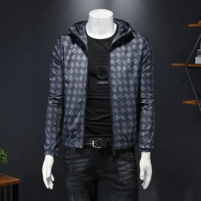 Diamond Checkered Patterned Hooded Jacket